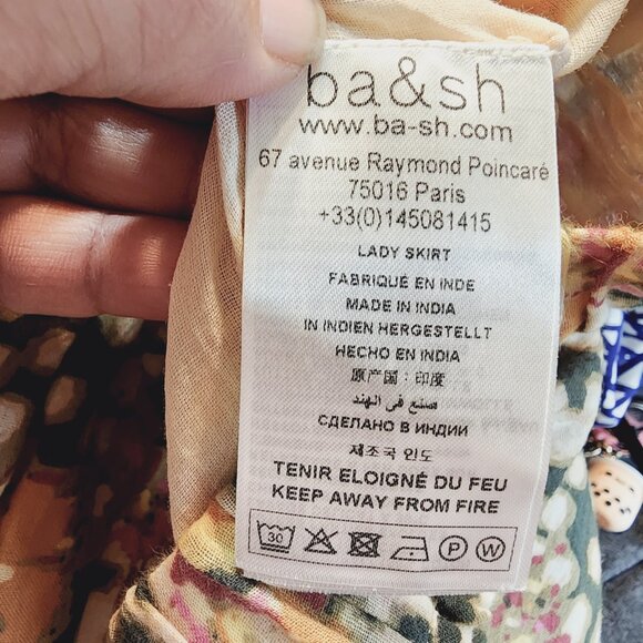 Ba&Sh Diary Printed Tiered Floral Midi Skirt Sz M/ 6US Yellow 100%Cotton Classic - Picture 14 of 15